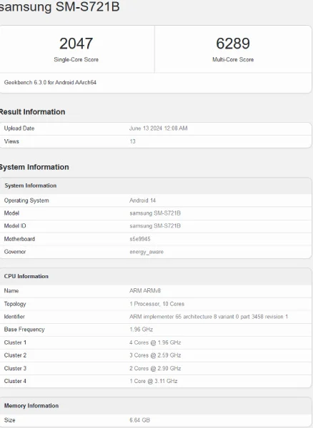 foto: benchmark Geekbench Samsung Galaxy S24 FE