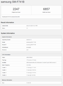 foto: Benchmark Geekench Galaxy Z Flip6