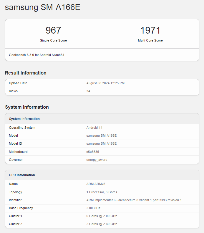 foto: samsung galaxy a16 5g via geekbench