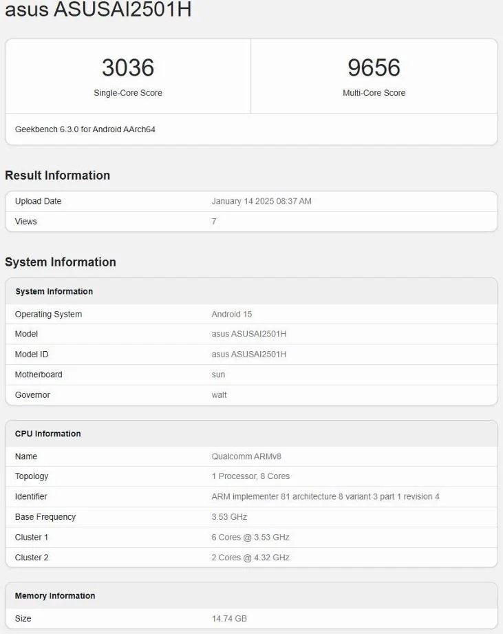 foto: hasil Geekbench Asus Zenfone 12 Ultra