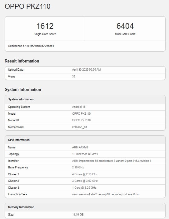foto: hasil pengujian geekbench oppo reno 14