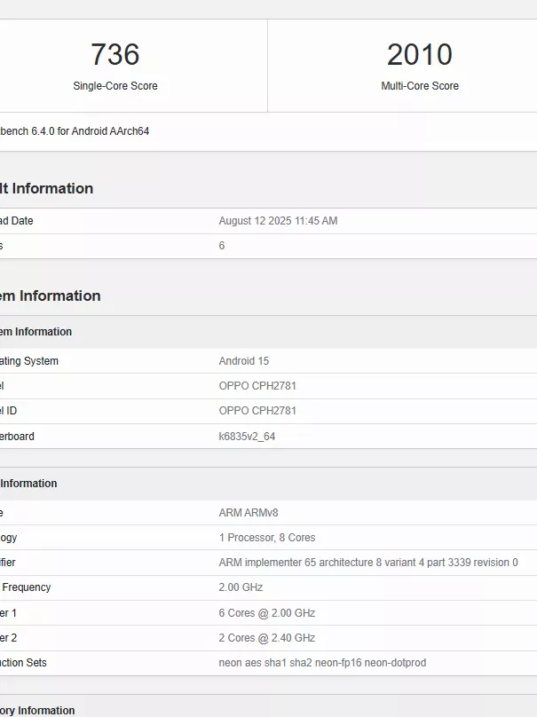 foto: hasil pengujian geekbench oppo a6 pro 5g