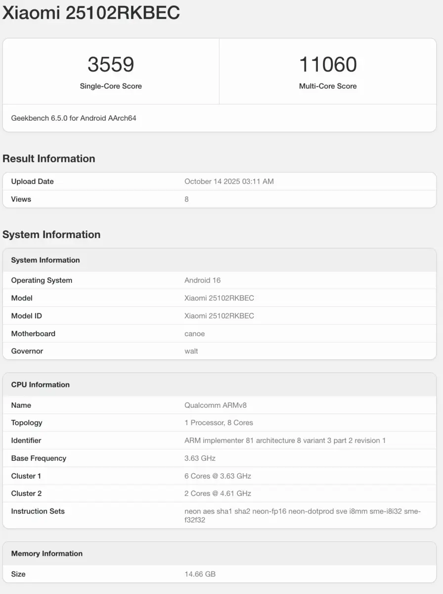 foto: poco f8 ultra (geekbench)