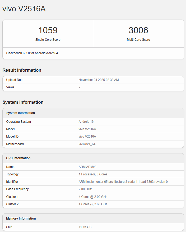 foto: vivo y500 pro (geekbench)