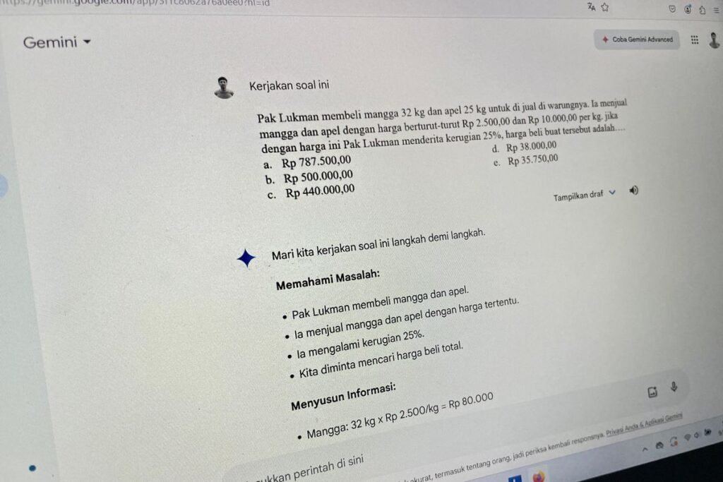 foto: Cara Jawab Soal Matematika Pakai Gemini AI